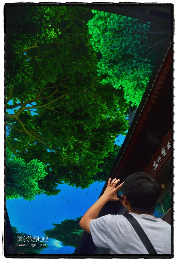 9月8日，在西安市大雁塔景區(qū)，“天幕”景觀吸引游客駐足觀看，并拿出手機拍攝。